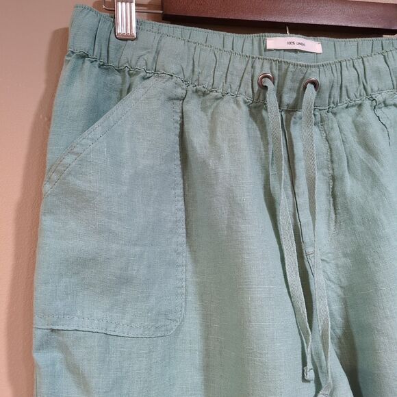Nicole Miller Womens M 100% Linen Jogger Cargo Pants Mint Green Pockets Boho - Picture 3 of 11